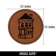 thumbnail image 2 of Small Cute Two Story House Home 2.5" Faux Leather Round Engraved Iron-On Patch - Brown, 2 of 6