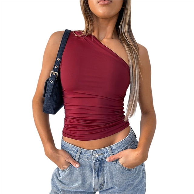 Tops de Mujer para Salir, Verano, , Top Corto, Camisetas Y2K, Corsé, Ropa de Entrenamiento de Moda 2025 Vino Tinto XS