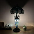 thumbnail image 3 of Tiffany Table Lamp Blue Stained Glass Shade And Base Dragonfly LED Bulbs Included for Living Room Bedroom Bedside 12"W*12"D*22"H, 3 of 5