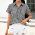 thumbnail image 5 of Karight Button Down Shirts for Women Cap Sleeve V-Neck Collared Blouse Summer Gingham Checkered Shirt Casual Cotton Shirts, 5 of 7