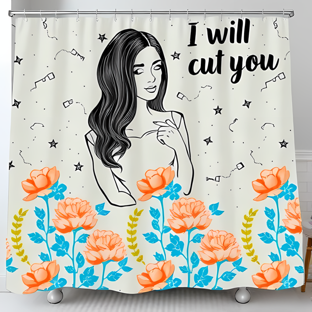 Cortina de Ducha Floral Chic con Bold "Te Cortaré" - Diseño de Mujer Elegante Estilo Arte Moderno