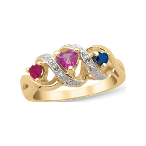 Personalized Daughter's Heart Design Birthstone Ring in 10K Gold with Diamond Accents by Jewlster