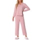 thumbnail image 1 of Pijamas de mujer INSPIRE CHIC, conjunto de ropa de dormir de modal con botones, mangas largas y pantalones, talla XS, color rosa, 1 of 4