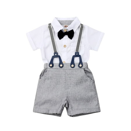 

Canrulo Toddler Kids Baby Boy Gentleman Suit Short Sleeve Tops Blouse+Bib Shorts Outfits Clothes Summer White 12-18 Months