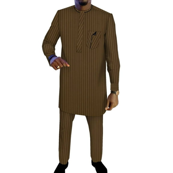 BAZINRICHE African Men Strip Fit Fancy Top and Pant Set Wedding Banquet Business Party Suit Outfit WYNT117