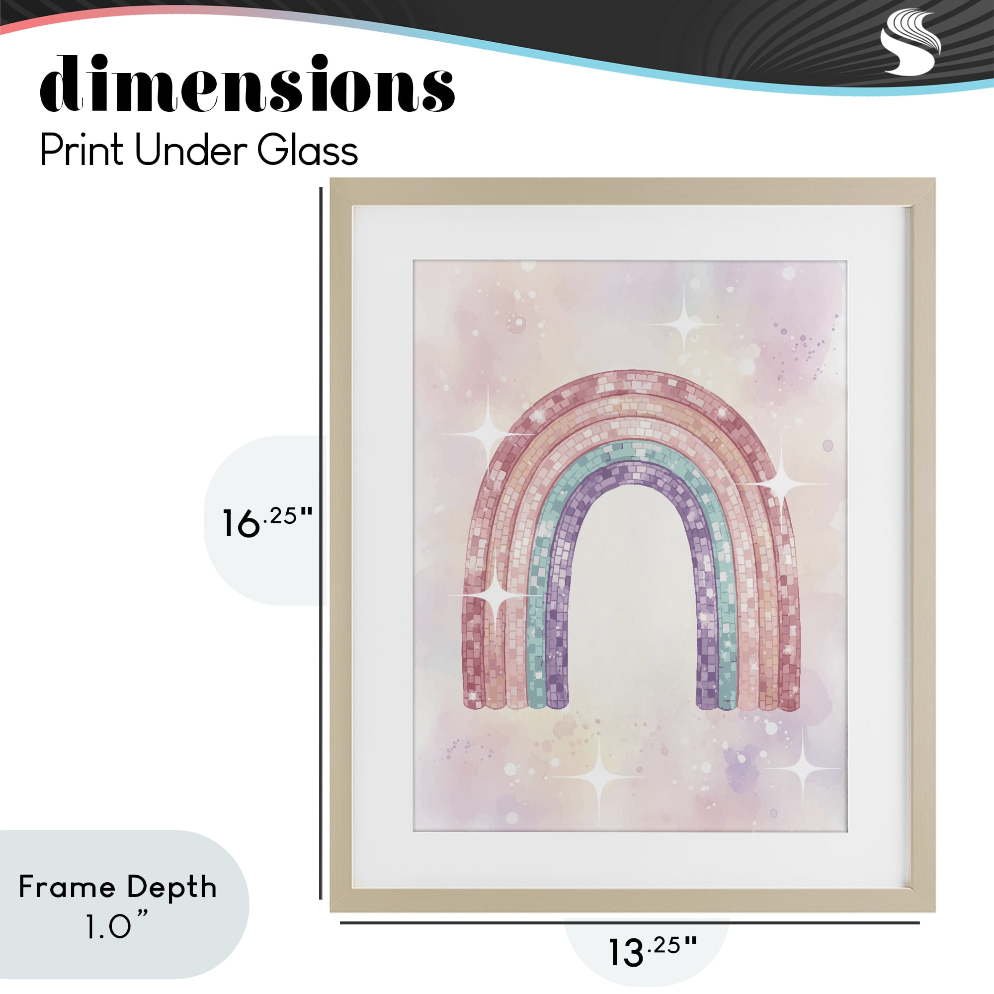 Stupell Industries Pastel Disco Rainbow Sparkles Birch Framed Print Under Glass, design by Lil' Rue