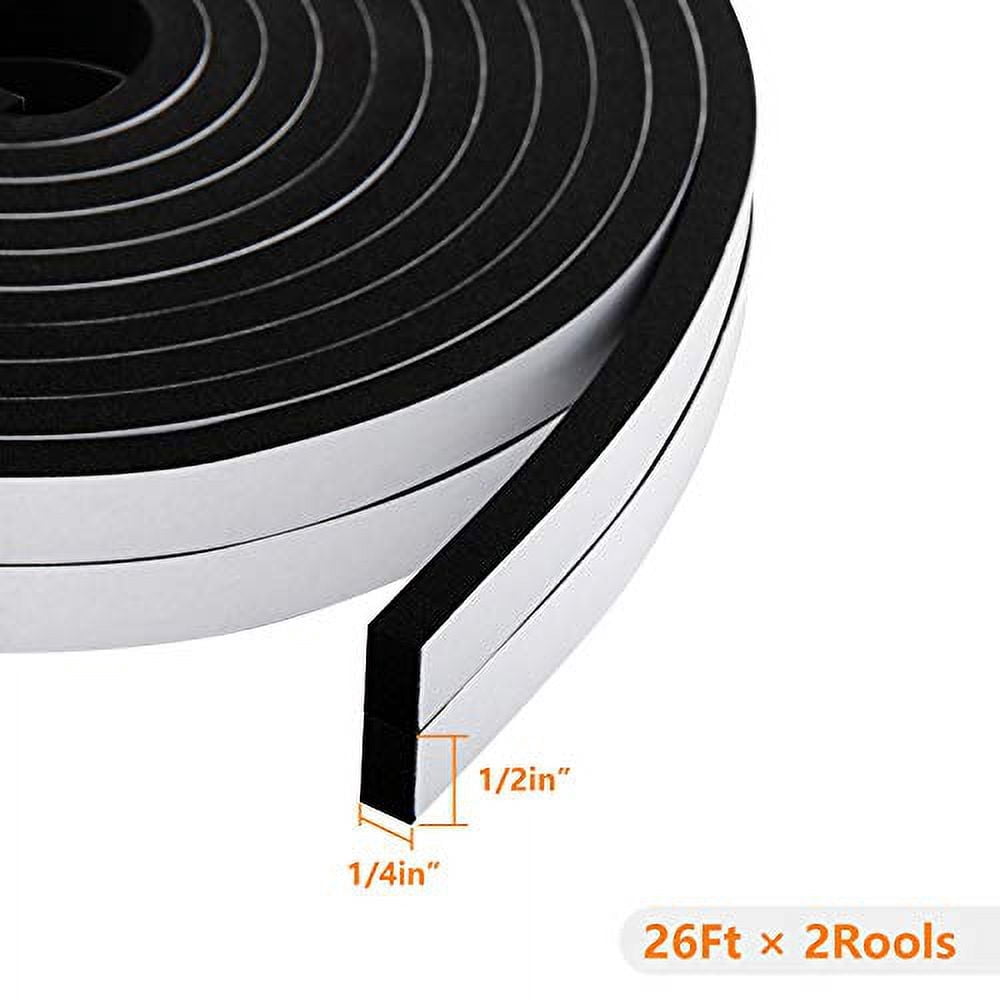 Weather Strip with Adhesive-2 Rolls,Total 26 Feet Long 1/2 Inch Wide X 1/4 Inch Thick, Neoprene Weather Stripping High Density Foam Tape for Doors and Windows Insulation(2 X 13 Ft Each)
