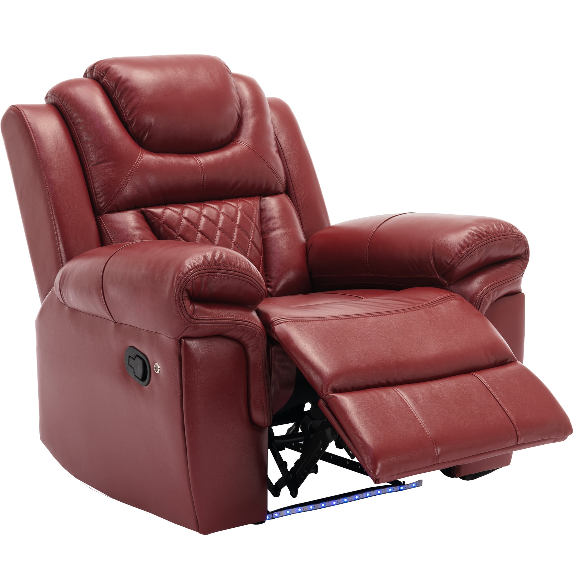 Euroco Home Theater Seating Manual Recliner Chair with LED Light Strip for Living Room,Bedroom, Wine Red