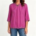 thumbnail image 5 of Womens Plus Size Tops Linen Elbow Length Sleeve Tshirts for Women Crew Neck Pullover Summer Fall Top M-4XL, 5 of 6