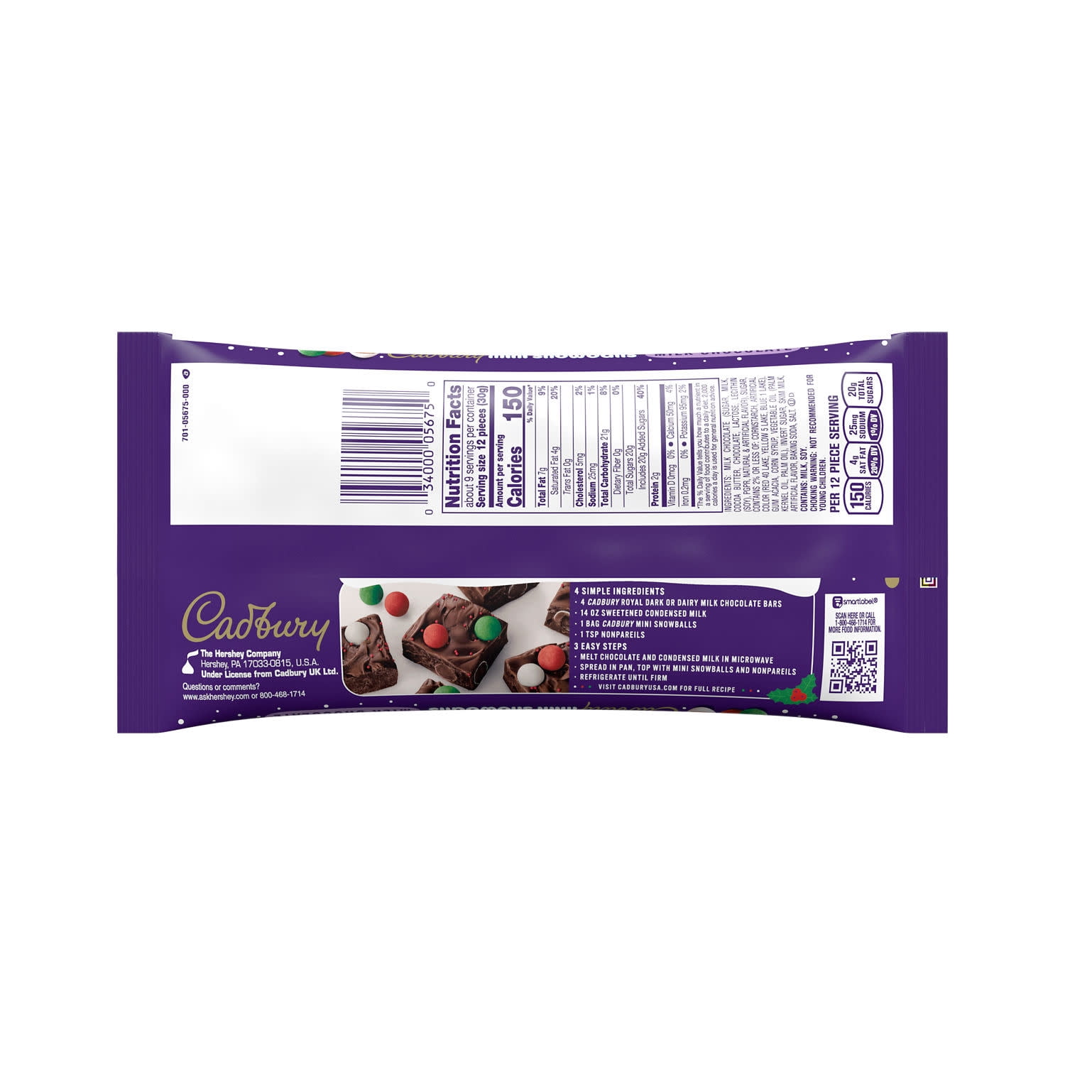 (2 pack) Cadbury Mini Snowballs Milk Chocolate Christmas Candy, Bag 9 oz