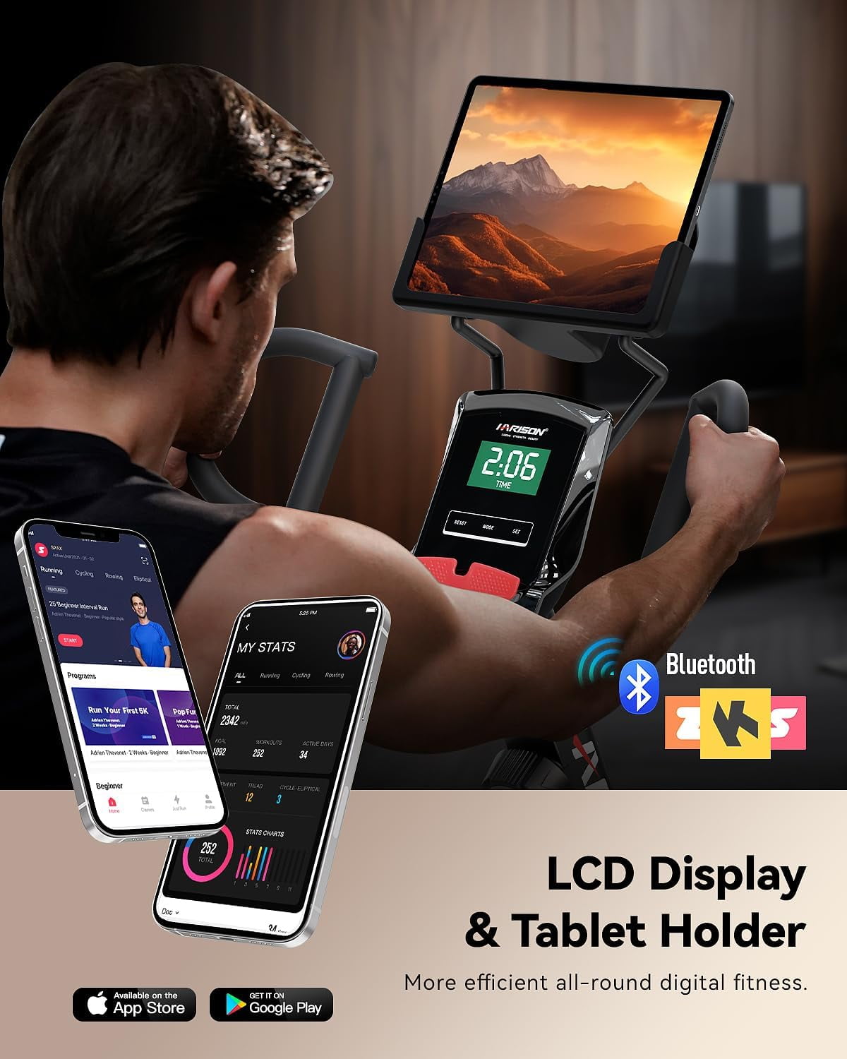 HARISON Recumbent Exercise Bike with 400 lbs Capacity, Magnetic Recumbent Bike for Adult and Seniors, Stationary Bike for Home with Smart Bluetooth App, 2 in 1 LCD Monitor and Tablet Holder