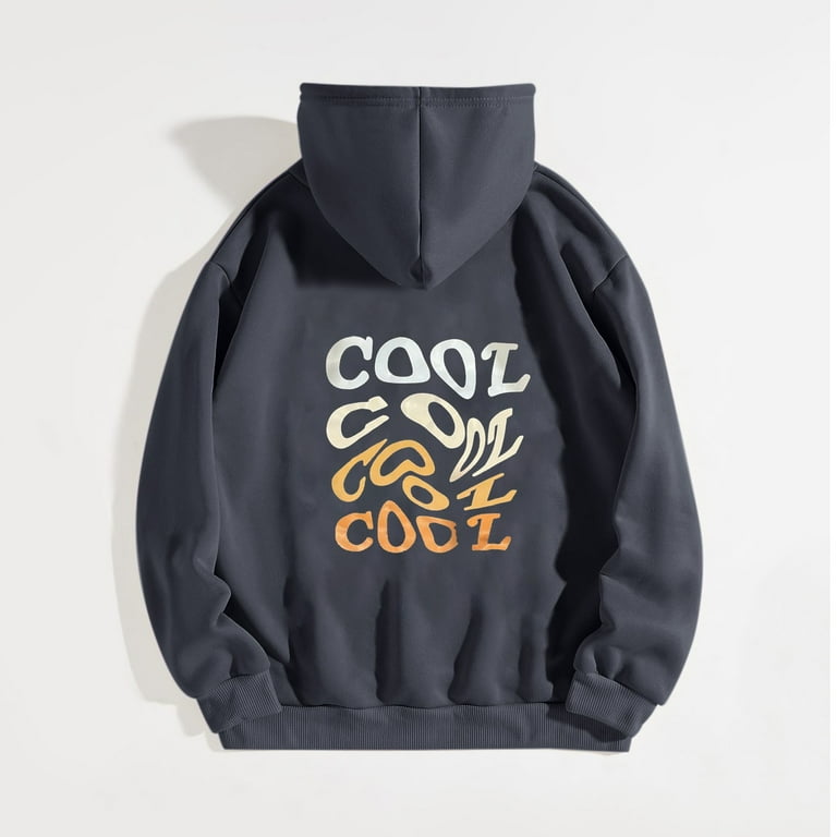 Letter Slogan Print Drawstring Hoodie, Casual Simple Loose Hooded popular Warm Pocket