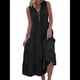 thumbnail image 3 of Vestido Informal para Mujer, Sin Mangas, Cuello en V, Botones, para Playa, con Volantes Escalonados, Falda , Vestidos Midi. Negro M, 3 of 9