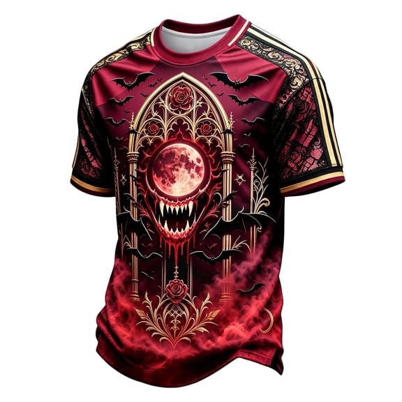 Hsovts Men's Halloween Printed T-Shirt Spider Web Graphic Tee Short Sleeve Crew Neck Lightweight Breathable Casual Spooky Season Fall Top Red XL