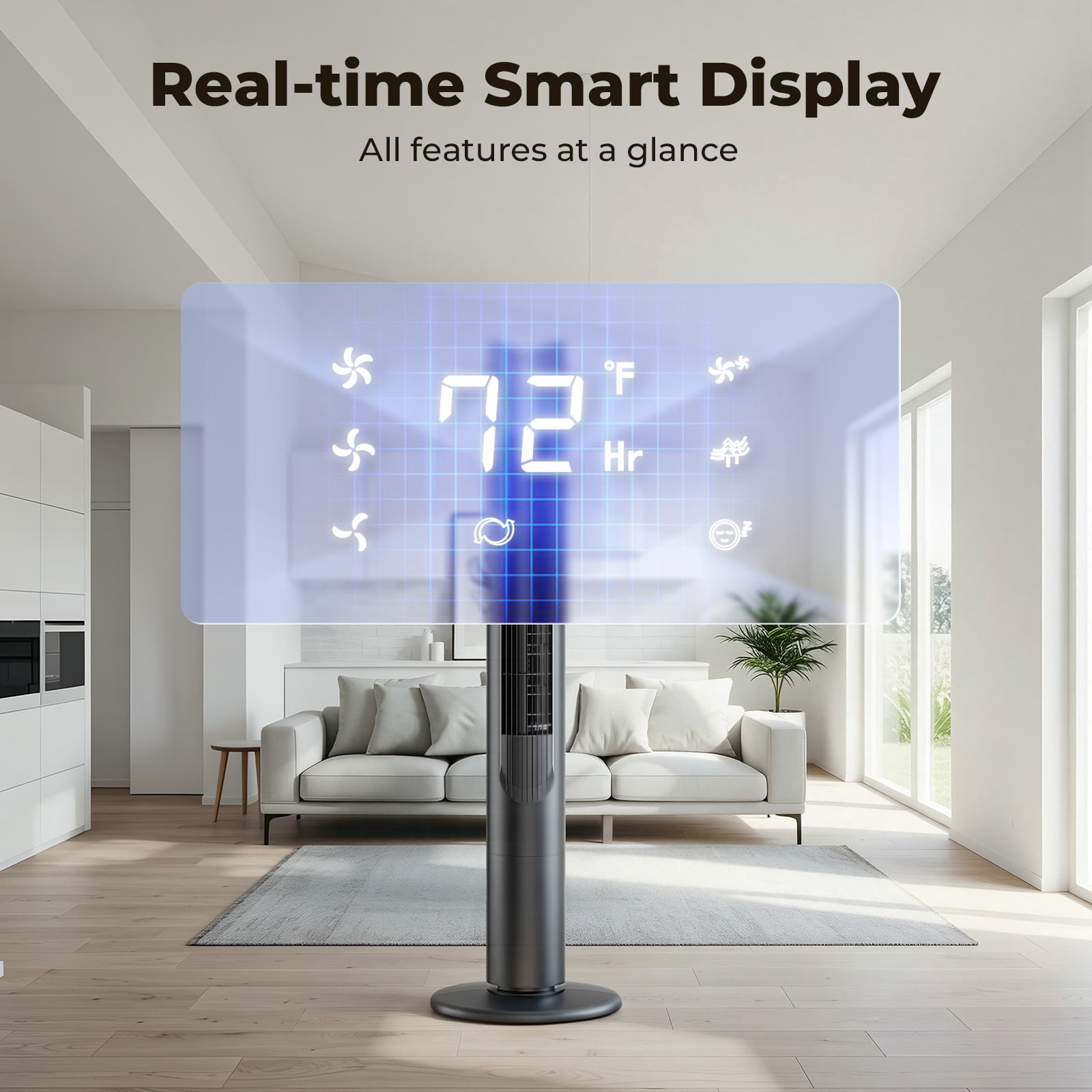 41" Tower Fan, Wide Oscillating Fans with 3 Speeds, 3 Modes, 26 ft/s High Velocity, LED Display with Remote, 12H Timer, for Home,Living Room,Office