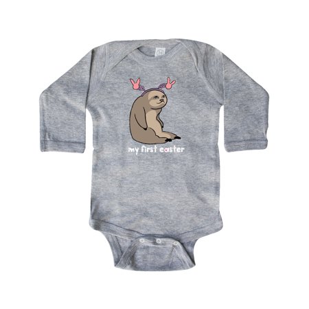 

Inktastic My 1st Easter Sloth with Pink Bunny Ears Gift Baby Boy or Baby Girl Long Sleeve Bodysuit