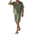 thumbnail image 3 of Men'S 2 Pieces Shirt Set Short Sleeve Button Down Casual Hippie Holiday Beach T-Shirts Shorts Outfits Green L, 3 of 8