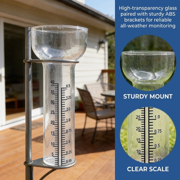 Easy Read Large Scale Rain Gauge Replacement Glass Tube, High Borosilicate Glass Rainwater Measuring Cylinder, Weatherproof Outdoor Tube for Garden Yard Elderly Friendly
