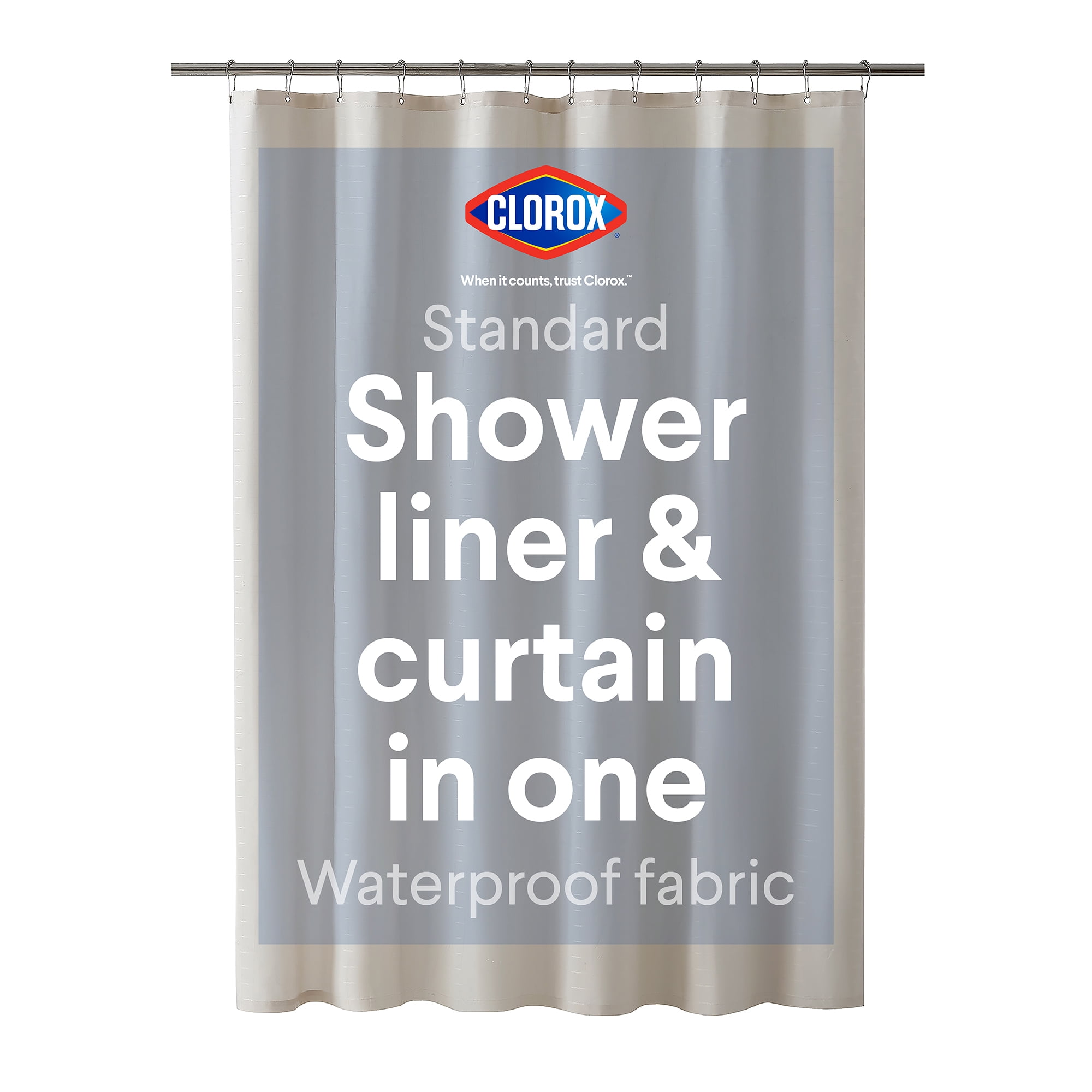 Clorox Solid Waterproof Fabric Shower Curtain, Standard Size, Tan, 72" x 72"
