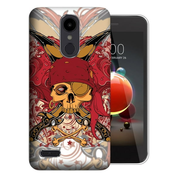 MUNDAZE LG Aristo 3 / 2 / Tribute Dynasty / Zone 4 Red Pirate Skull Design TPU Gel Phone Case Cover