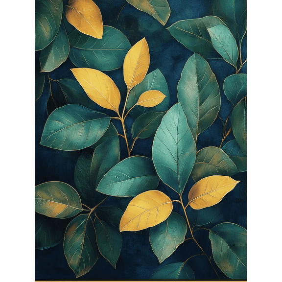 Golden Teal Leaves Canvas Wall Art, Perfect for Living Room, Bedroom, Office, Dining Room, and Hallway Decoration.