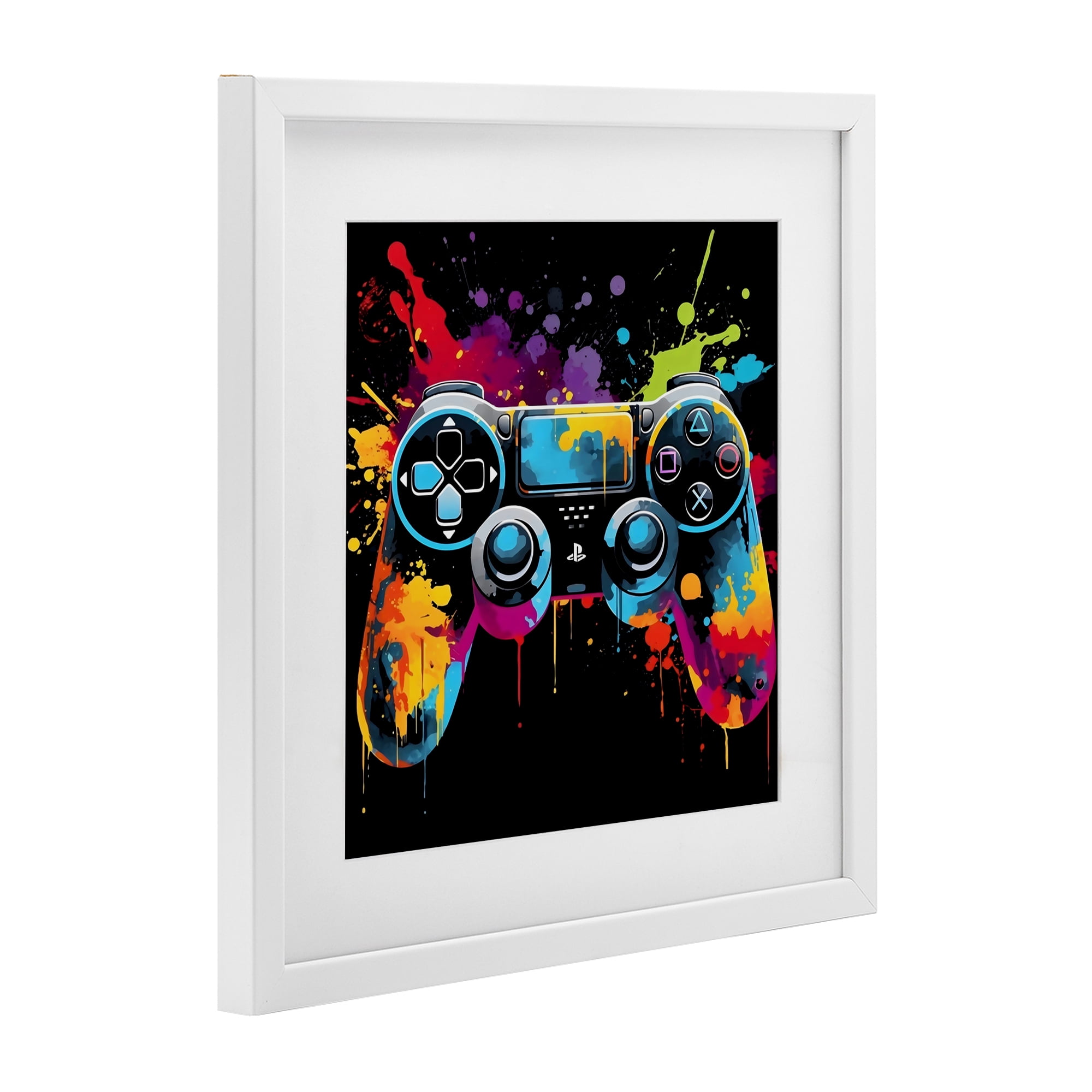 Stupell Industries Paint Splash Game Controller White Framed Print Under Glass, design by Creative Studio