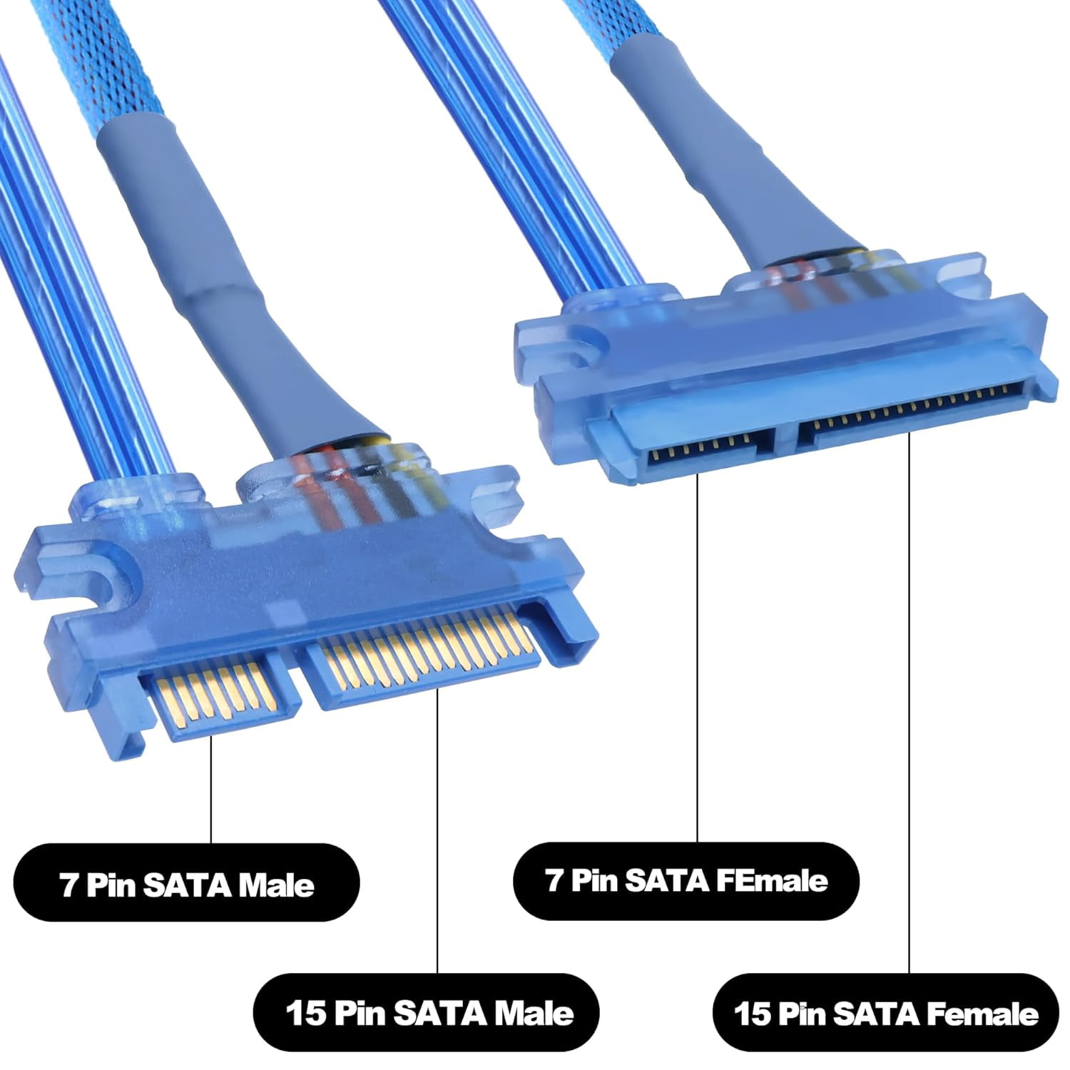HRTGFD-22Pin SATA Power Extension Cable SATA 3.0 22 Pin 7+15 Pin Male to Female Data Power Combo Extension Cable for SSD,HDD,PCI Cards and Other Equipment -50cm -2pcs