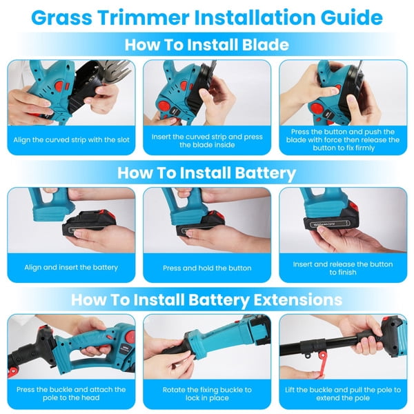 imerelez 3-in-1 Multifunctional Mini Hedge Trimmer & Grass Shear - Cordless Electric Handheld Trimmer with 90° Rotatable Head and Telescopic Extension Pole