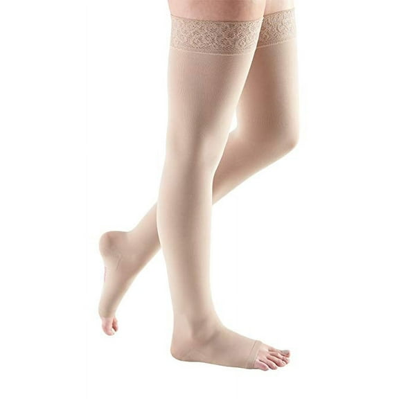 medi comfort open toe thigh highs w/ lace band - 15-20 mmhg petite petite medi458-p