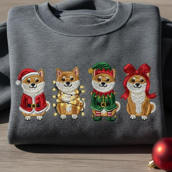 Shiba Inu Christmas Sweatshirt, Embroidered Dog Xmas Sweater, Dog Lover Holiday Shirt, Shiba Mom Gift, Pet Christmas Crewneck