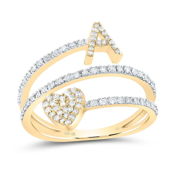 10K Yellow Gold Diamond Women's Block Letter A Initial & Heart Wrap Ring 3/8 CT