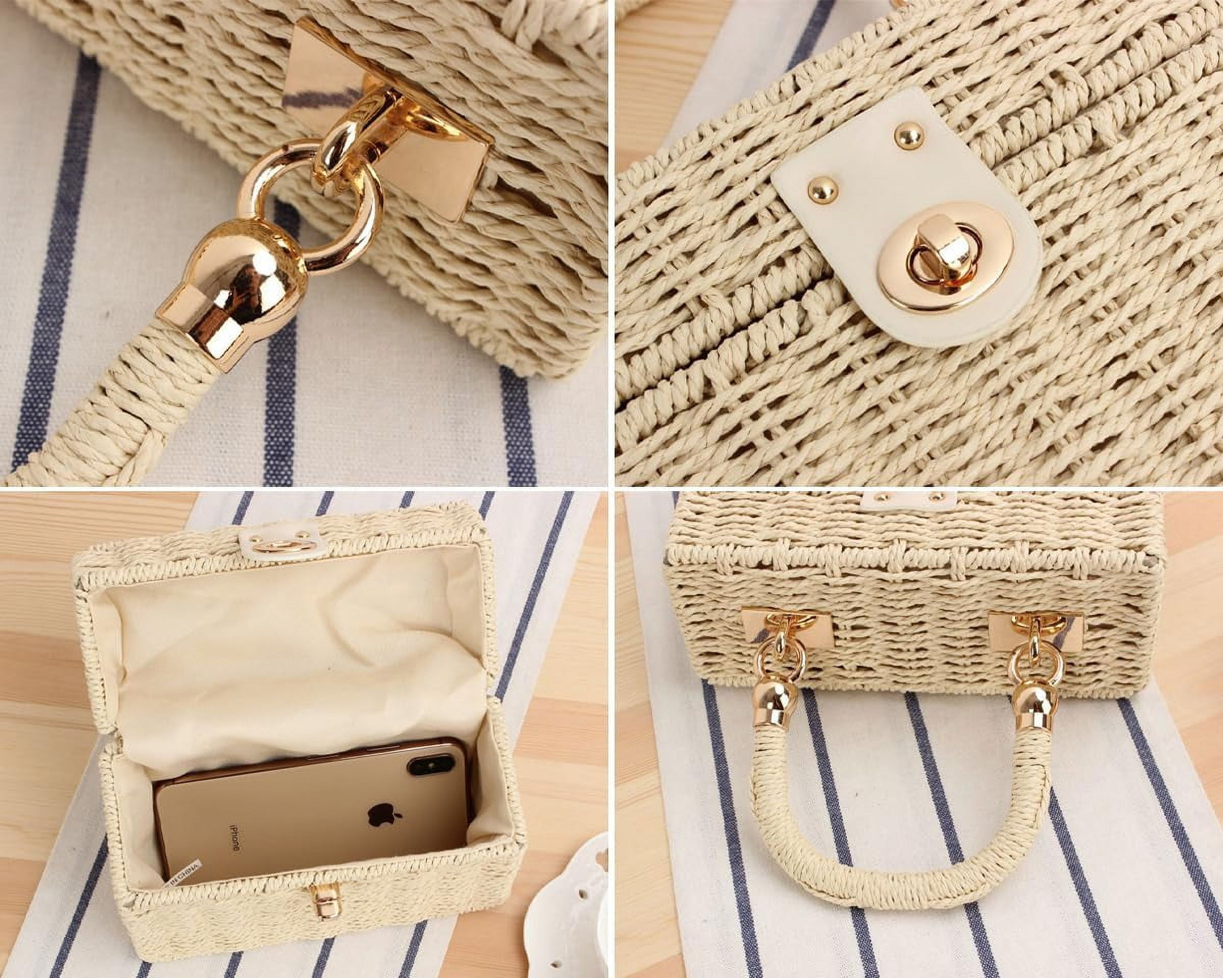Straw Handbag for Women Crossbody Shoulder Bag Hand Woven Hobo Purse Casual Rattan Summer Beach Totes Clutch