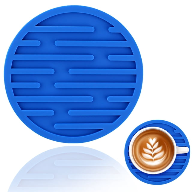 Round Silicone Drink Coaster, 10cm Heat Resistant Table Mat, Non Slip Cup Pad – Multiple Colors, Blue