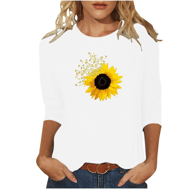 Birdeem Blouses pour Femmes T-Shirt Imprimé Mode Manches 3/4 Blouse Col Rond Hauts Décontractés