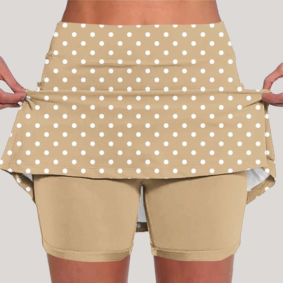 Women's Tennis Golf Skirts Shorts Casual Plaid High Waisted Athletic Breathable Stretch Skorts Khaki M