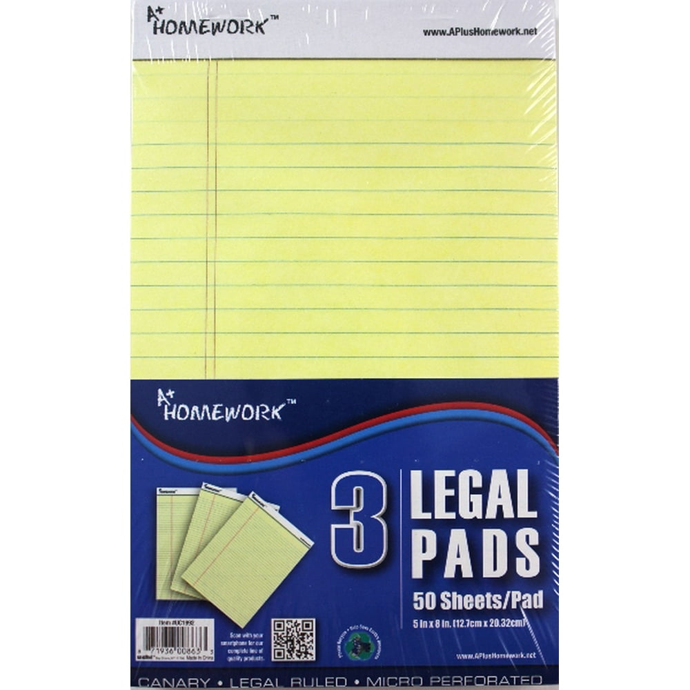 Junior Legal Pad Yellow Paper 5"x8" 3 pk(Pack of 48 ) Walmart