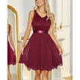 thumbnail image 2 of SWSMCLT Women's Midi Dresses Summer Dress Semi Formal Evening Gown Prom Vintage A Line Ruched V Neck Party Burgundy Small, 2 of 4