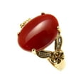 thumbnail image 2 of Genuine natural cabochon red coral 0.38 ct taper diamond ring Hawaiian plumeria 14k yellow gold size 7.5, 2 of 6