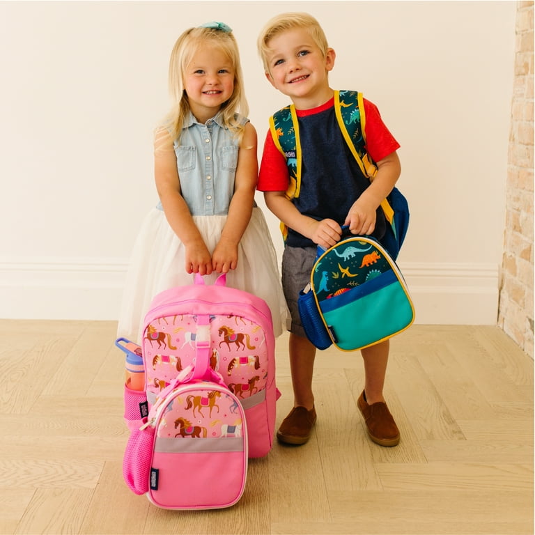 Wildkin Horses Child Teen Pack It All 15 Inch School Travel Backpack in Pink for Girls Front strap for attaching Wildkin s Clip in Lunchbox or