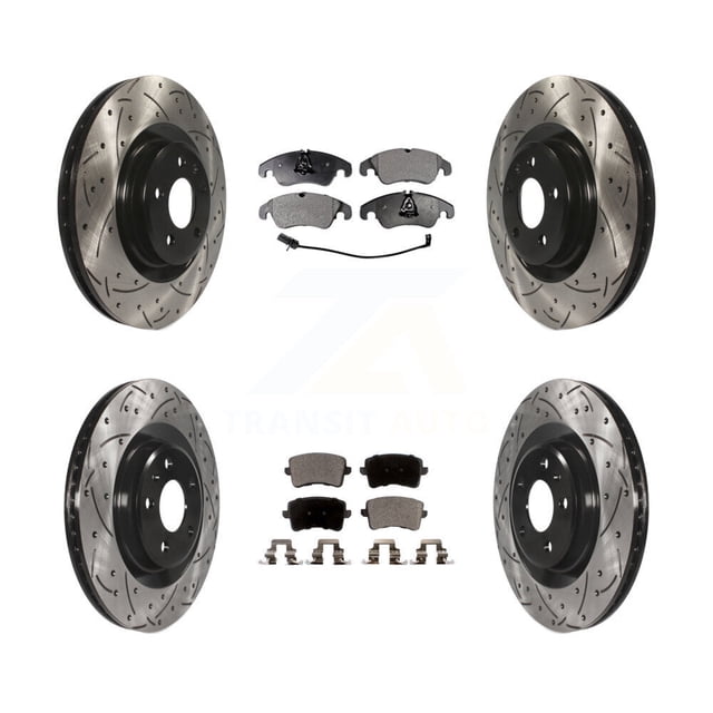 Transit Auto Front Rear Coated Drilled Slotted Disc Brake Rotors and Ceramic Pads Kit for Car Audi Q5 S4 S5 KDT-100359