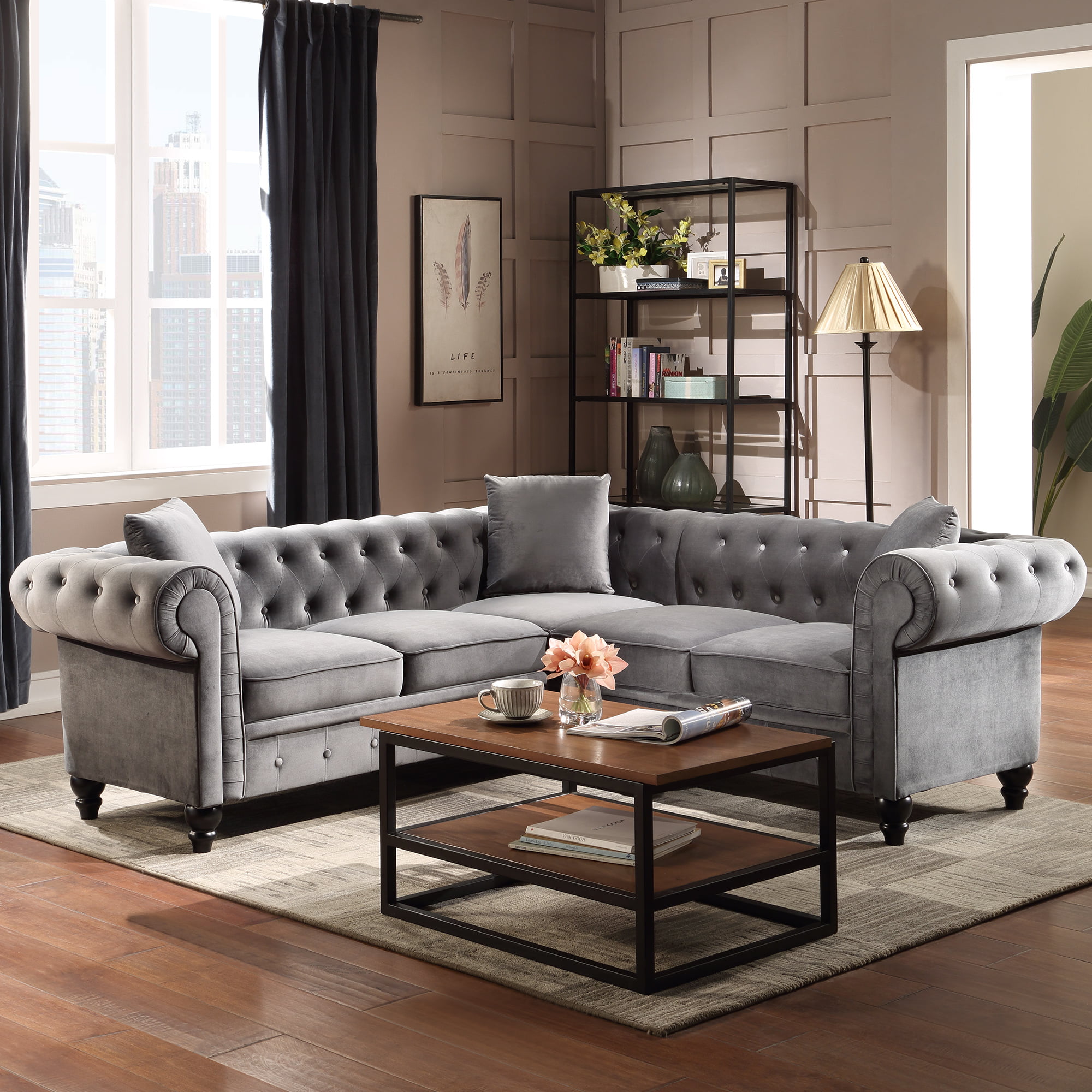 Velvet Tufted Sofa for Living Room, URHOMEPRO Mid Century