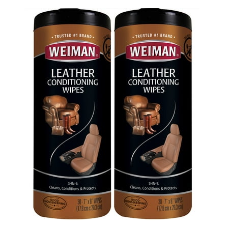 Weiman Leather Wipes - 2 Pack - Clean Condition UV Protection Help Prevent Cracking or Fading of Leather Furniture, Car Seats & Interior, Shoes and More
