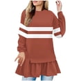 thumbnail image 2 of Aimik Women's Winter Color Block Long Sweatshirt Ruffle Hem Patchwork Striped Print Tunic Tops Soft Loose Long Sleeve Pullover Tops, 2 of 5