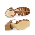 thumbnail image 4 of BLISSFUL STEP Women's Platform Square Toe T-Strap Block Heel Sandals Brown 7, 4 of 6