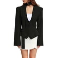 thumbnail image 1 of Blazer de Larga con Cuello en V para Mujer, Estilo Blazer, Ideal para el Trabajo o para Ocasiones Formales e Informales. Corte Ajustado y Cinturón. Negro M, 1 of 10