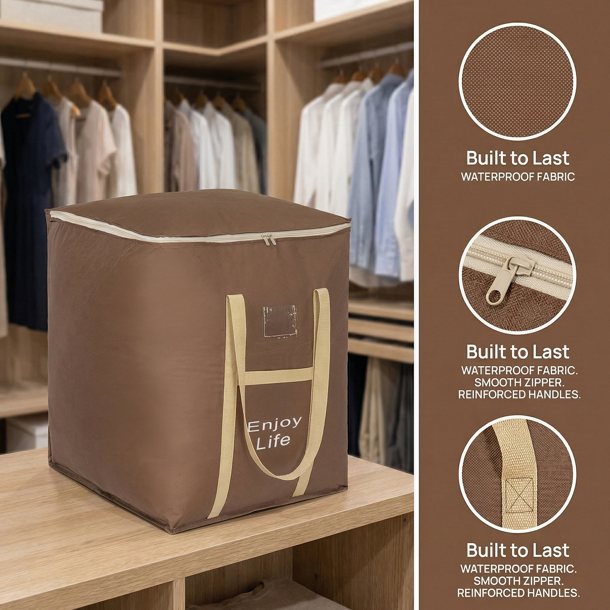 Unique Bargains Foldable Storage Bags for Storing Clothing Brown 19.7"x23.6"x27.6"