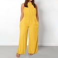 thumbnail image 2 of HNMKIU Plus Size Jumpsuit Sleeveless Loose Solid Color Stretchy Comfortable with Pockets Wide Leg Pants for Women Yellow,XXXL, 2 of 5