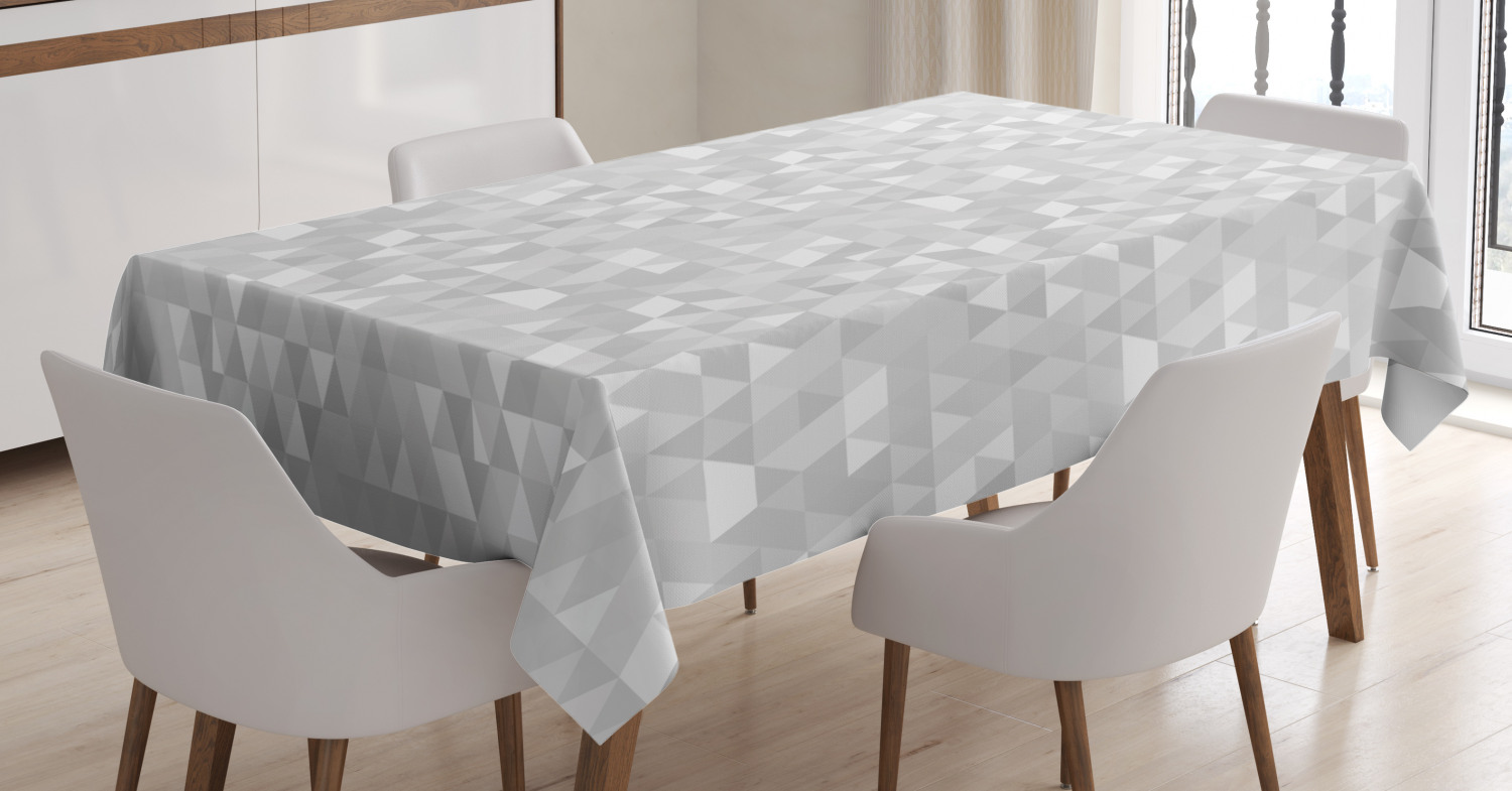 Grey and White Tablecloth, Pattern with Triangles Mosaic Geometrical Hipster Low Poly Effect