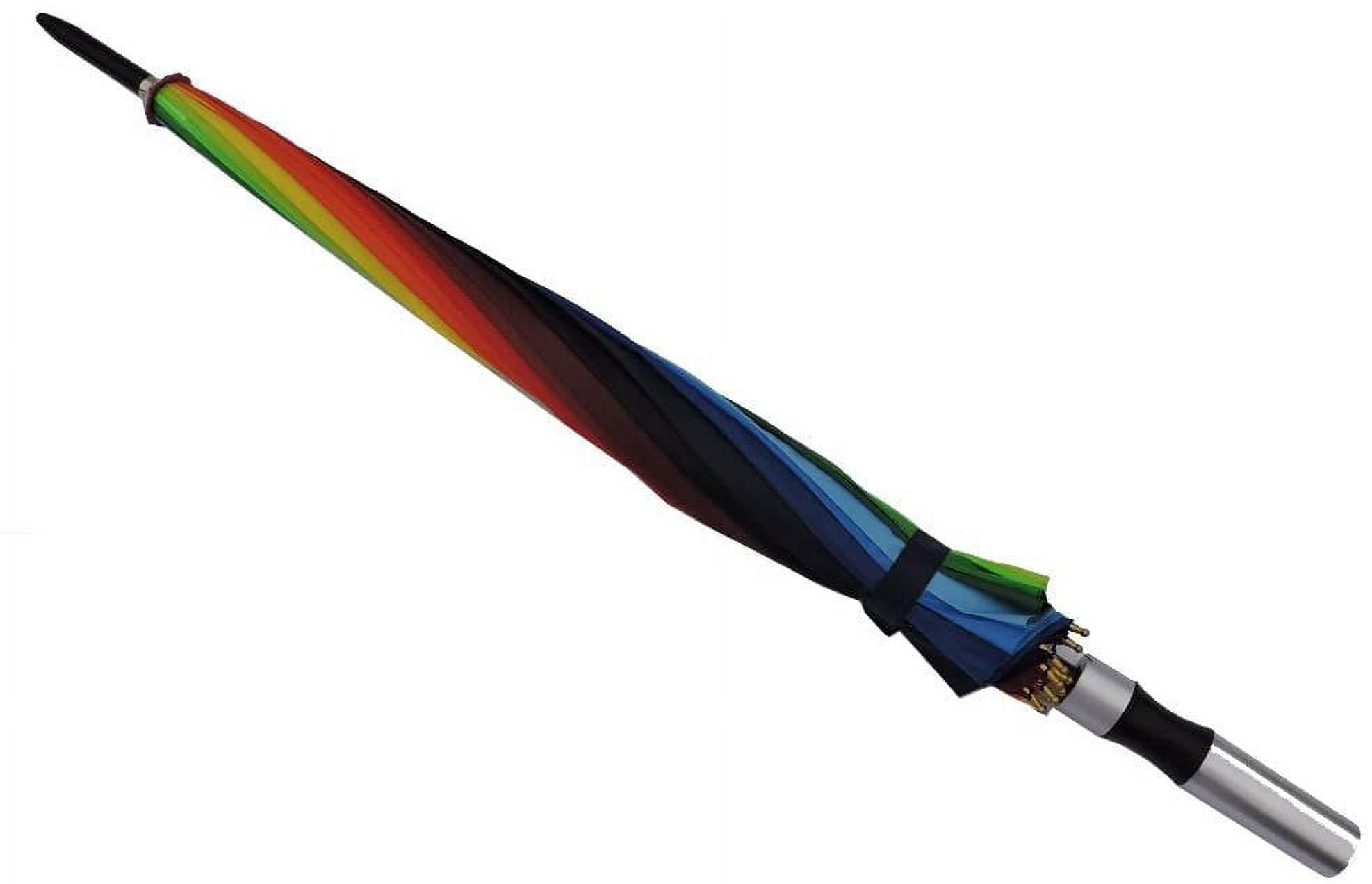 Rain Sun UV Protection Umbrella Large Full Size 42 Inches Canopy Coverage Windproof Auto Open J- Shape Stick Rainbow