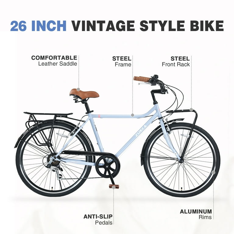 26-Inch Retro Commuter Bike for Adults, 7-Speed Vintage-Style